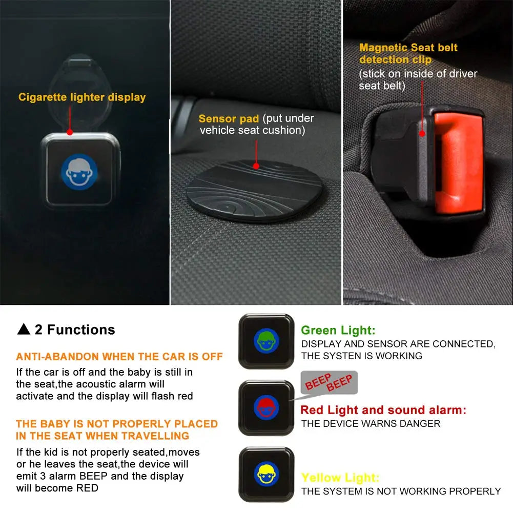 New Baby Car Seat Alarm Reminder Car Baby Seat Pad Alarm System Baby in Car Reminder Warning with Light and Sounds Remind
